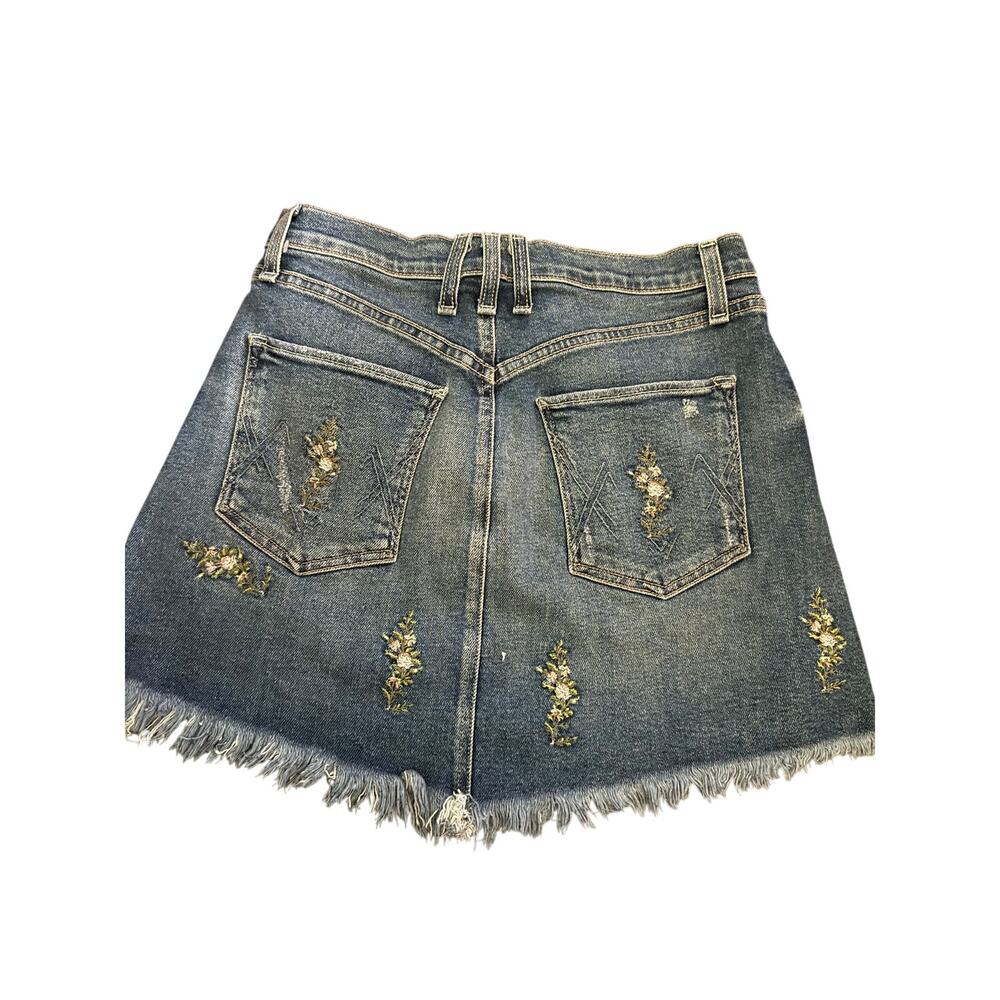 Anthropologie McGuire Embroidered Denim Mini Skirt Size 28 Floral Distressed - Picture 4 of 8